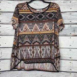 Cato Woman Tribal Print Short Sleeve Top 22/24W